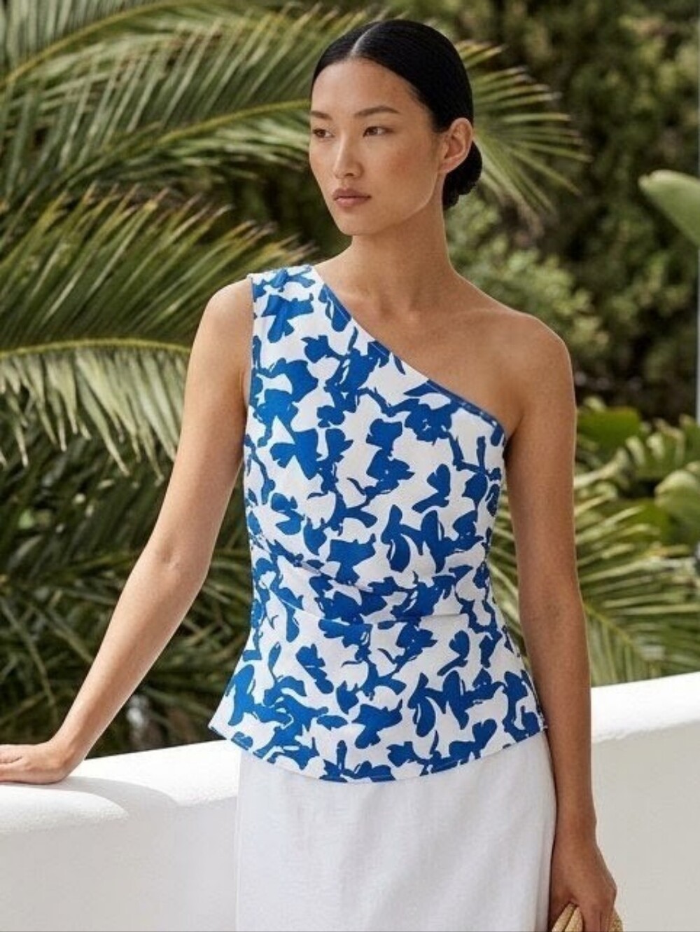 NWT Abercrombie & Fitch One Shoulder Floral Poplin Top Tropical Resort Vacation